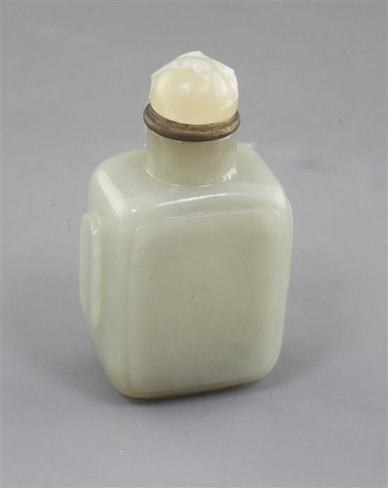 A Chinese pale celadon jade rectangular snuff bottle, Qing dynasty, height 7.4cm incl. stopper